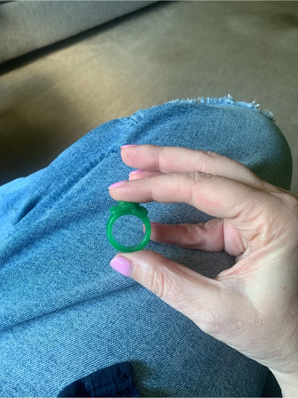 Green Hand Carved Jade Flower Ring